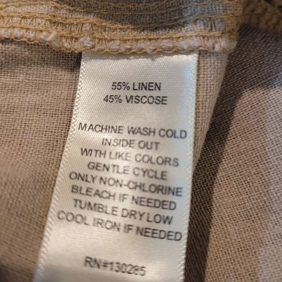 Per Se Beige Linen Blend Cropped Pants With Drawstring Waist Lg - Picture 6 of 10